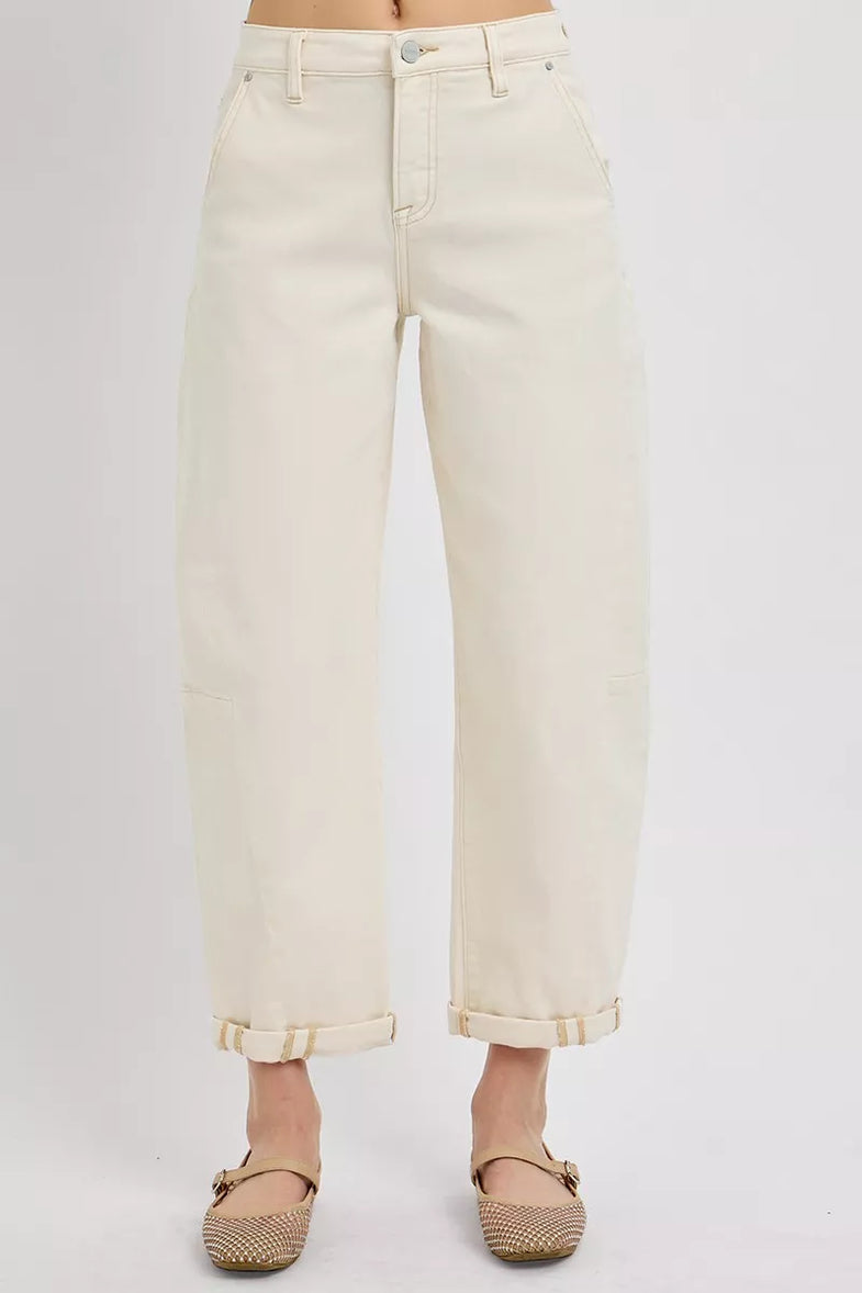 RISEN High Rise Relaxed Barrel Cuffed Jeans - SwagglyLife Home & Fashion